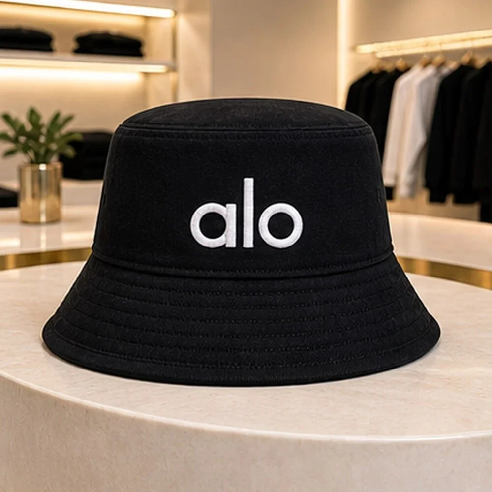 ALO Yoga Black Athleisure Bucket Hat Logo